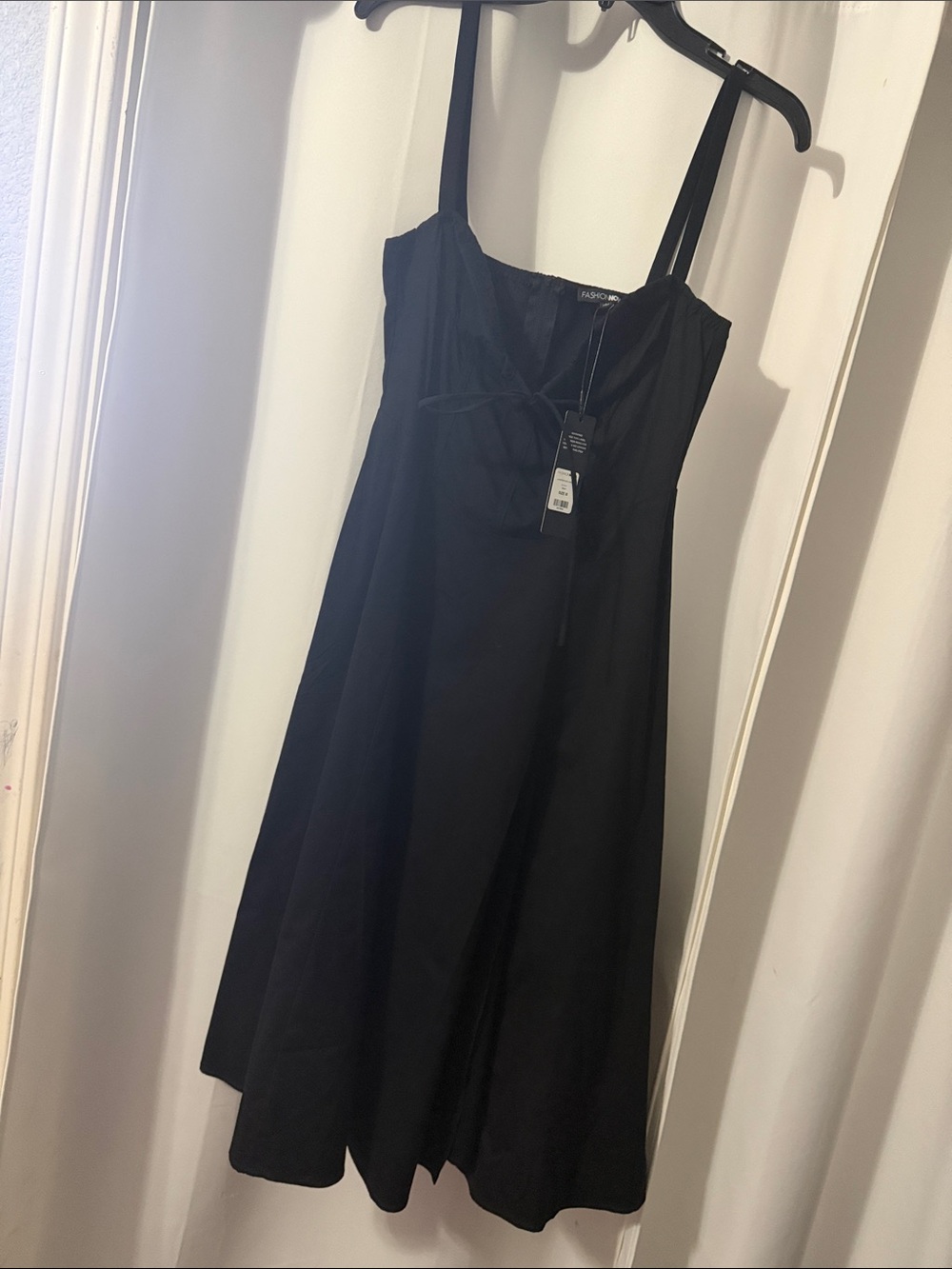 Fashion Nova Black Midi A-Line Dress with Spaghetti Straps
